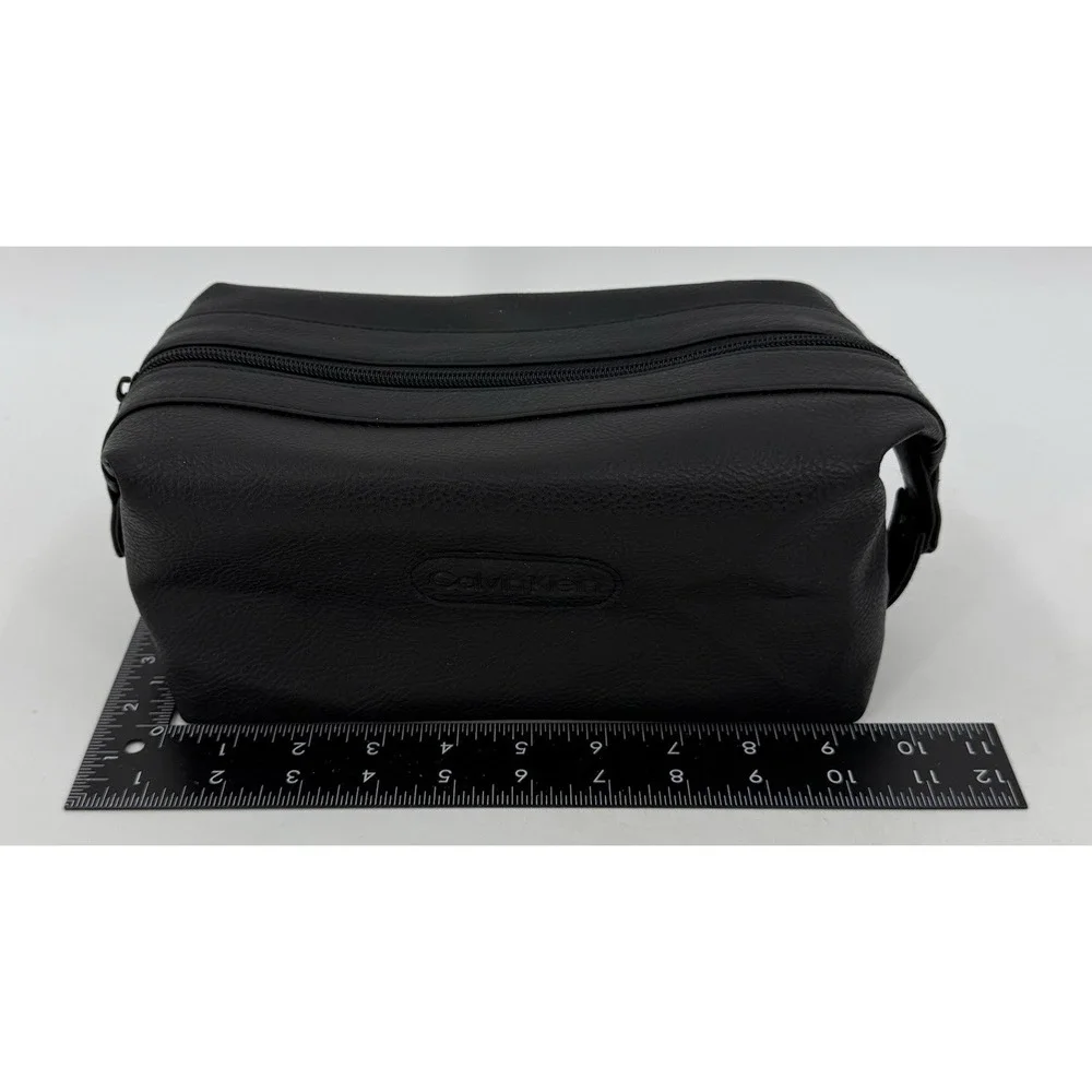 Calvin Klein Black Dop Kit Toiletry Bag Cosmetic Case Travel Pebble Faux 5